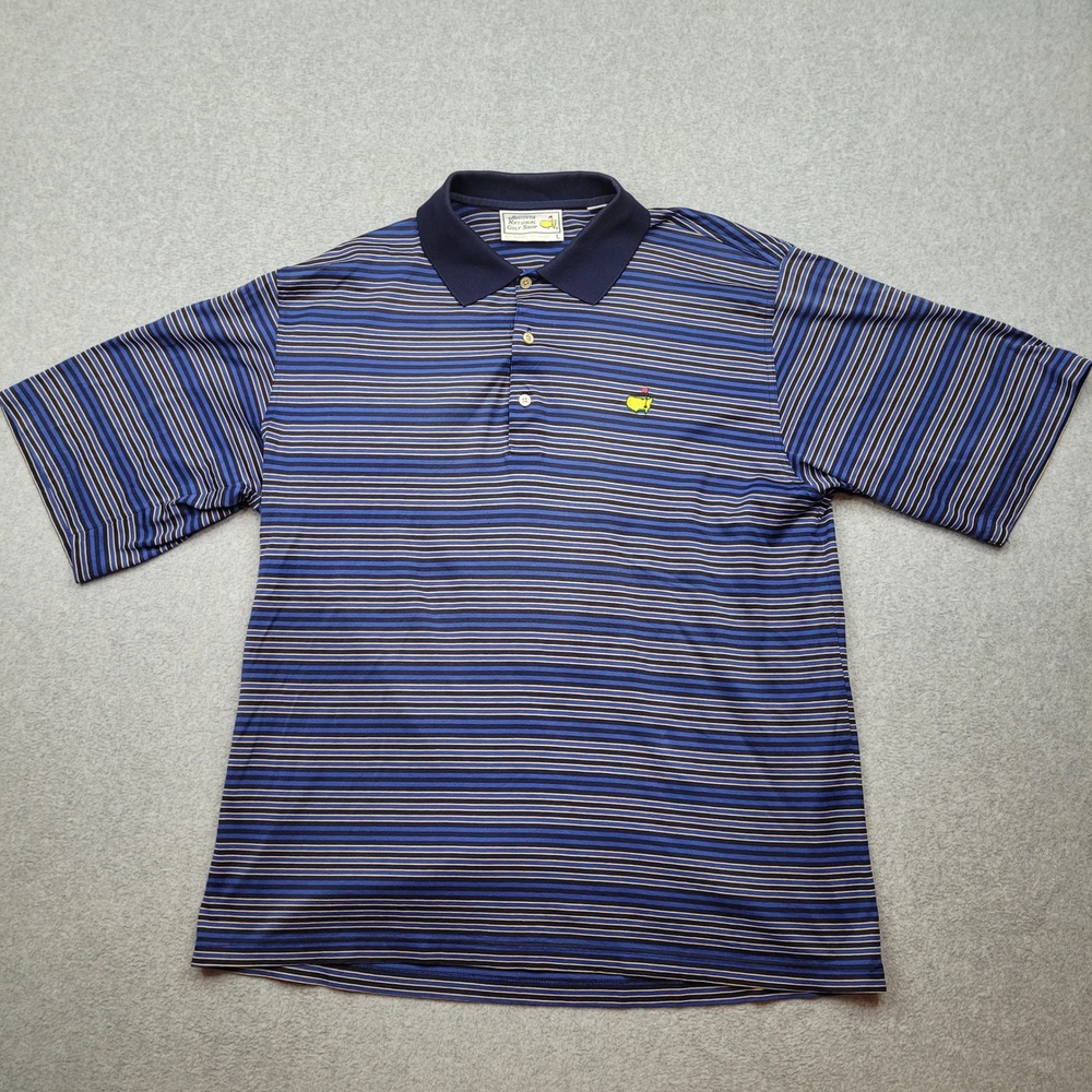 Augusta National Golf Shop‎ Polo Shirt Mens Large Blue Striped Mercerized Cotton